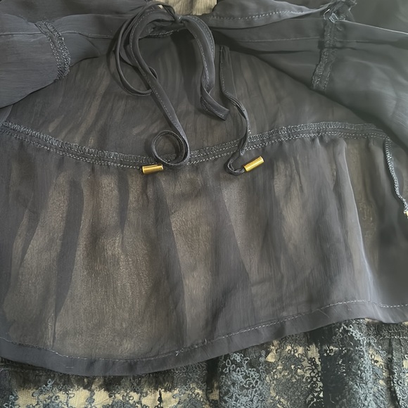 Jet Label, Fashion For Joy, Navy Lace Ruffled Tier Open Front Top, Small. - Picture 10 of 10